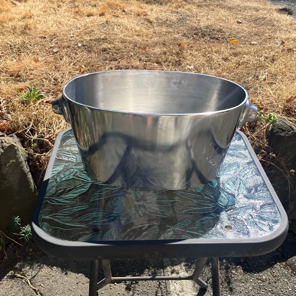 Pewter Beverage Champagne Wine Cooler Tub w. Knobs 14x8x6